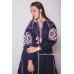Boho Style Embroidered Maxi Dress Navy Blue with Maroon/White Embroidery